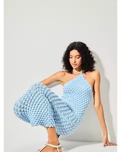 Vestido Cruzado Colméia Azul gelo - loja online