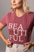 Camiseta Feminina Estonada Beautiful Bordô Uzzy Algodão