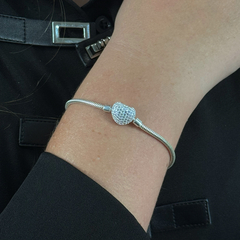 Pulseira Inspiração Pandora Fecho Coração Cravejado - Prata 925