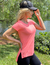 Blusa mga curta coral cobre bumbum dry fit - Diva Fitness | Moda Fitness Atacado