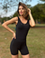 Macaquinho preto blackout detalhe tela preto - Diva Fitness | Moda Fitness Atacado