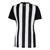 Camisa feminina do Atlético Mineiro I 22/23, preta e branca, com listras verticais e logo do clube.

