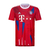 Camisa vermelha do Bayern de Munique 22/23, com logotipo da Adidas e detalhes em azul.