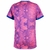 Camisa rosa da Juventus III 22/23, masculina, com detalhes em azul e logotipo da Jeep no centro.

