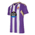 Camisa roxa do Real Valladolid I 22/23, modelo torcedor da Adidas, com listras verticais brancas e logo do time.