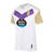 Camisa branca do Real Valladolid III 22/23, com detalhes em dourado e roxo, patrocinada pela Estrella Galicia.