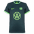 Camisa away do time Wolfsburg, modelo 22/23, na cor verde escuro com detalhes em neon.