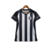 Camisa feminina do Botafogo I 23/24 em branco e preto, com listras verticais e logo do clube.