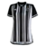 Camisa feminina do Atlético Mineiro I 23/24, com listras brancas e pretas e logotipo do clube.