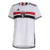 Camisa feminina branca do São Paulo FC, modelo 23/24, com detalhes em vermelho e preto e logo do clube.