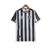 Camisa retrô do Botafogo, preta e branca, com listras verticais e logotipo da Topper.