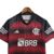 Camisa do Flamengo I 23/24 masculina, vermelha e preta, com detalhes em preto e logo do clube.