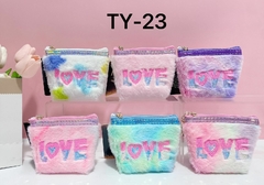 MONEDERO PELUDO MULTICOLOR "L❤️VE" C/LENTEJUELAS