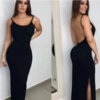 Vestido longo canelado com fenda