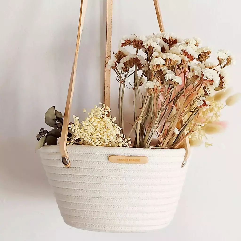 Porta maceta colgante junco crudo 20x12 cm