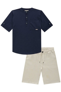 Conjunto de bata em Linho Deluxe e Bermuda em Tecido Alfaiataria Linen Fio Tinto com Elasta