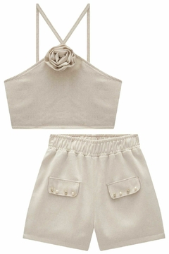 Conjunto de Blusa Cropped e Shorts em Alfaiataria Twill