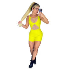 Macaquinho Fitness Feminino Sem Manga Amarelo DLuxo MD35