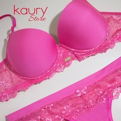 Conjunto Kaury, Taza Soft S/Push Up de Microfibra y Puntilla +Colaless.(4710) - comprar online