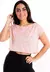 Blusinha Cropped Rosa Claro com Listras Horizontais