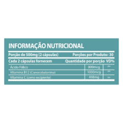 Suplemento Ácido Fólico + Vitamina B12 500mg Sunfood na internet