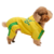 Cachorro poodle vestindo Macacão de Moletom Adidog para pets, cachorro e gato, modelo fechado mangas, pernas e capuz em moletom felpado, na cor amarelo com listras verde, cores do Brasil, com estampa ADIDOG – produto importado.