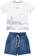 Conjunto camiseta algdão shorts jeans glinny tema nautico na internet