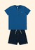 Conjunto camiseta gola padre botão azul shorts jeans glinny - loja online