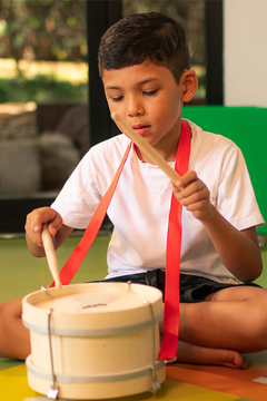 Bumbo Infantil de Madeira 8 Pol C/ Pele Sintética Kidzzo com Baquetas - Marmelo