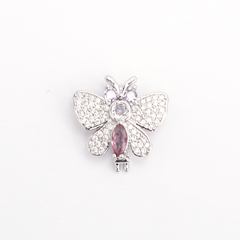 Pingente Pulseira Relógio Borboleta Zirconia Cristal e Rosa