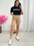 Short Jeans Nude com cinto marrom 7211