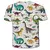 Blusa infantil unissex decorada com dinossauros coloridos em um fundo claro.