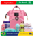 Mochila maternidade multifunção rosa com acessórios para mamães modernas.