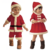 Menino e menina usando roupas de Papai Noel, com chapéus e trajes vermelhos e brancos.