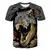 Blusa infantil unissex decorada com a imagem de um dinossauro feroz, ideal para crianças fãs de dinossauros.