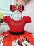 Vestido Infantil Minnie Vermelha Cinto de Pérolas Preto Luxo Tamanho:16;Cor:Ver