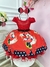 Vestido Infantil Minnie Vermelha Cinto de Pérolas Preto Luxo Tamanho:16;Cor:Ver