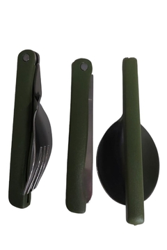 SET CUBIERTO CAMPING PLEGABLE CON FUNDA MILITAR (3350c) - Proveeduria Guemes