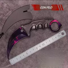 CUCHILLO KERAMBIT COLOR COMBINADO CON FILO FUNDA NEGRA PLÁSTICO RÍGIDO (A22-6) - comprar online