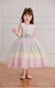 Vestido infantil tule pastel com aplique floral e laço nas costas