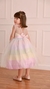 Vestido infantil tule pastel com aplique floral e laço nas costas na internet