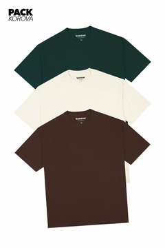 PACK DE 3 CAMISETAS NOVA OVERSIZED KOROVA VERDE/CAFÉ/OFF na internet