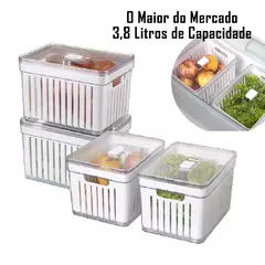 Kit 4 Organizador de Geladeira 3,8 Litros Cesto Com Tampa Multiuso Alimentos Verduras e Vegetais