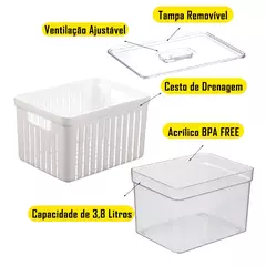 Kit 4 Organizador de Geladeira 3,8 Litros Cesto Com Tampa Multiuso Alimentos Verduras e Vegetais - comprar online