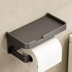 Suporte Porta Papel Higienico Preto e Suporte para Celular Com Adesivo - comprar online