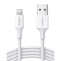 Cable USB-A a Lightning | 1 Metro | Certificado MFi | Carga Rápida 5V/2.4 A| 480 Mbps | PD | Conector C89 | Adecuado para iPhone, iPad y iPod | Protección Integrada | Caja de ABS | Cubierta de TPE | Color Blanco.