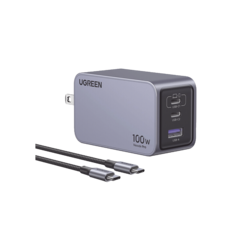 Cargador de 100W serie Nexode Pro | 3 Puertos de Carga Rápida | 2 USB-C | 1 USB-A | Tecnología GaNInfinity | PD3.1 de 100W / QC4.0 | Tecnología de Protección Térmica | Optimiza la Carga | Caja de Aluminio | Incluye Cable