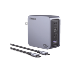 Cargador de 160W serie Nexode Pro | 4 Puertos de Carga Rápida | 3 USB-C | 1 USB-A | Tecnología GaNInfinity | PD3.1 de 140W / QC4.0 | Tecnología de Protección Térmica | Optimiza la Carga | Caja de Aluminio | Incluye Cable