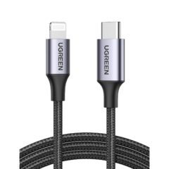 Cable USB-C a Lightning | 2 Metros | Certificado MFi | Carga Rápida 60W | 480 Mbps | Conector C94 | Adecuado para iPhone, iPad y iPod | Protección Integrada | Caja de Aluminio | Nylon Trenzado | Color Negro.