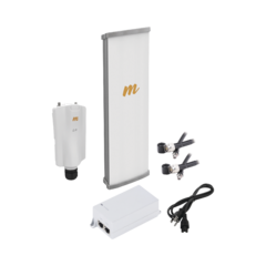 Kit de radio A5x con antena N545X4, 4.9 a 6.4 GHz, 700 Mbps, hasta 64 usuarios concurrentes, Monitoreo a travez de la nube, incluye jumper, PoE24V, cable de alimentación y montaje